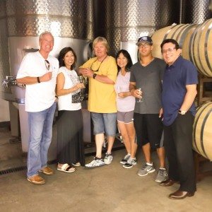 customers near wine barrels